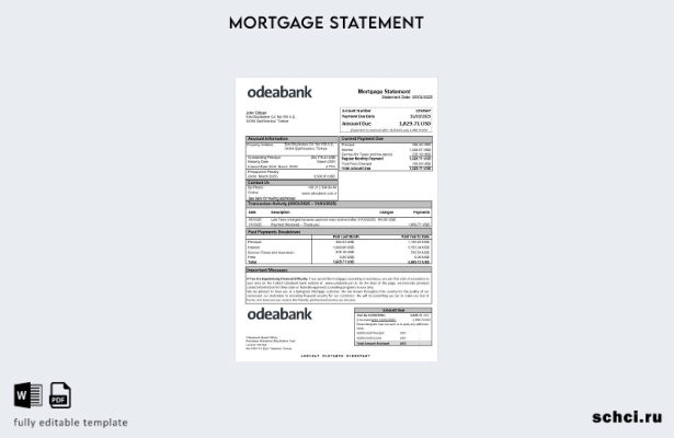 цифровая загрузка шаблона выписки по ипотеке турецкого банка Odeabank в форматах
